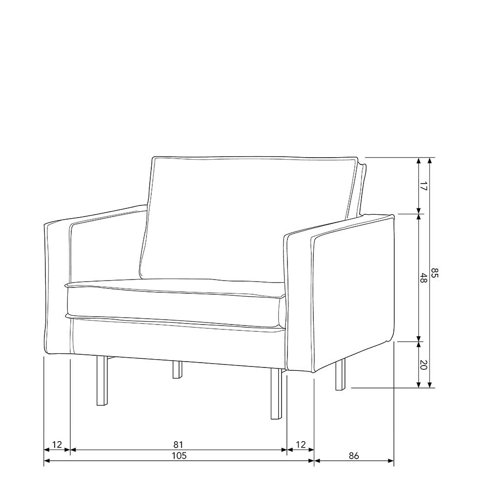 Schwarzer Design Sessel mit allen Maßen und Abmessungen – Ventura