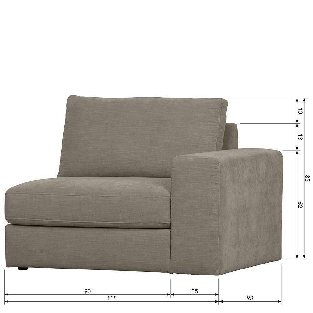 Couchmodul mit Armlehne rechts in Grau - Gregg