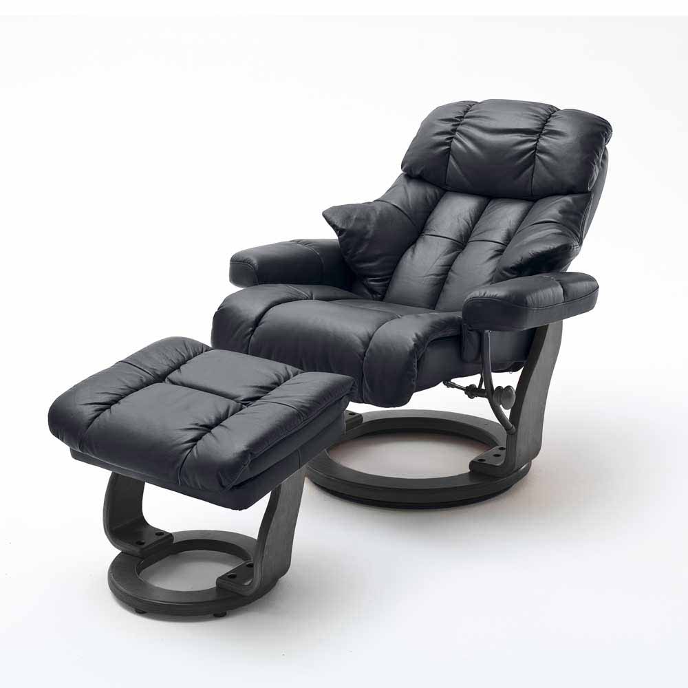 Mechanisch verstellbarer Sessel in Schwarz Leder Trujano mit Fußhocker (zweiteilig)