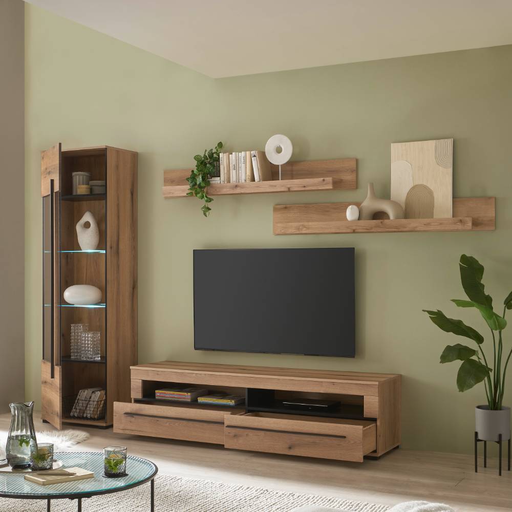 TV-Wohnwand in Holzoptik foliert - Brocus (vierteilig)