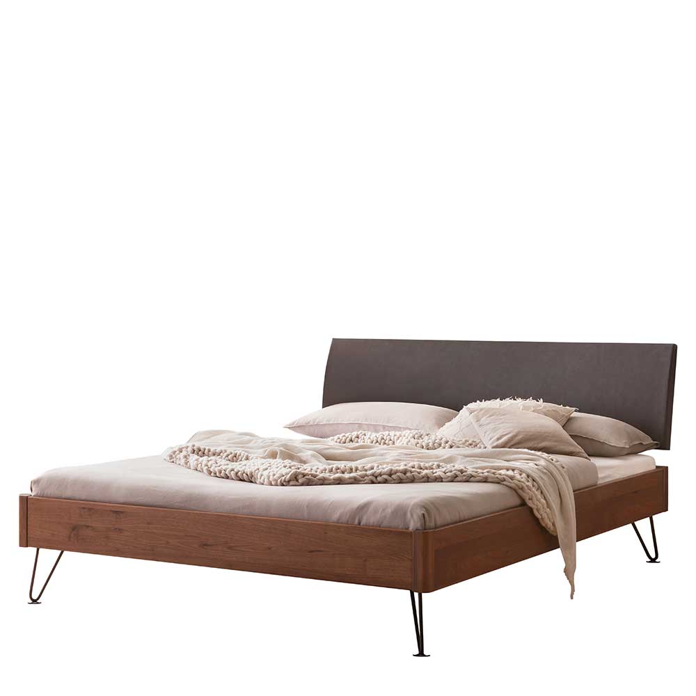 140x200 Bett mit Polsterkopfteil Kunstleder Grau - Ricana