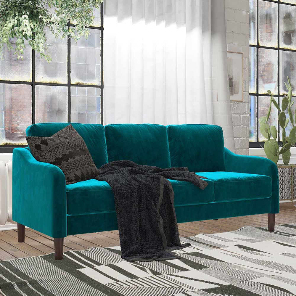 3-Sitzer Couch in Dunkelgrün Samtbezug - Cosmina