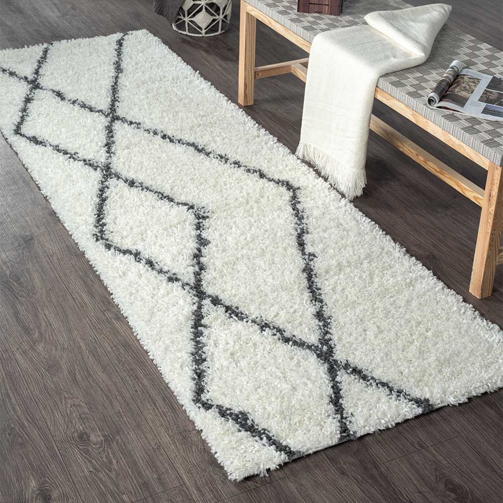 Hochflor Teppich in Creme und Schwarz - You