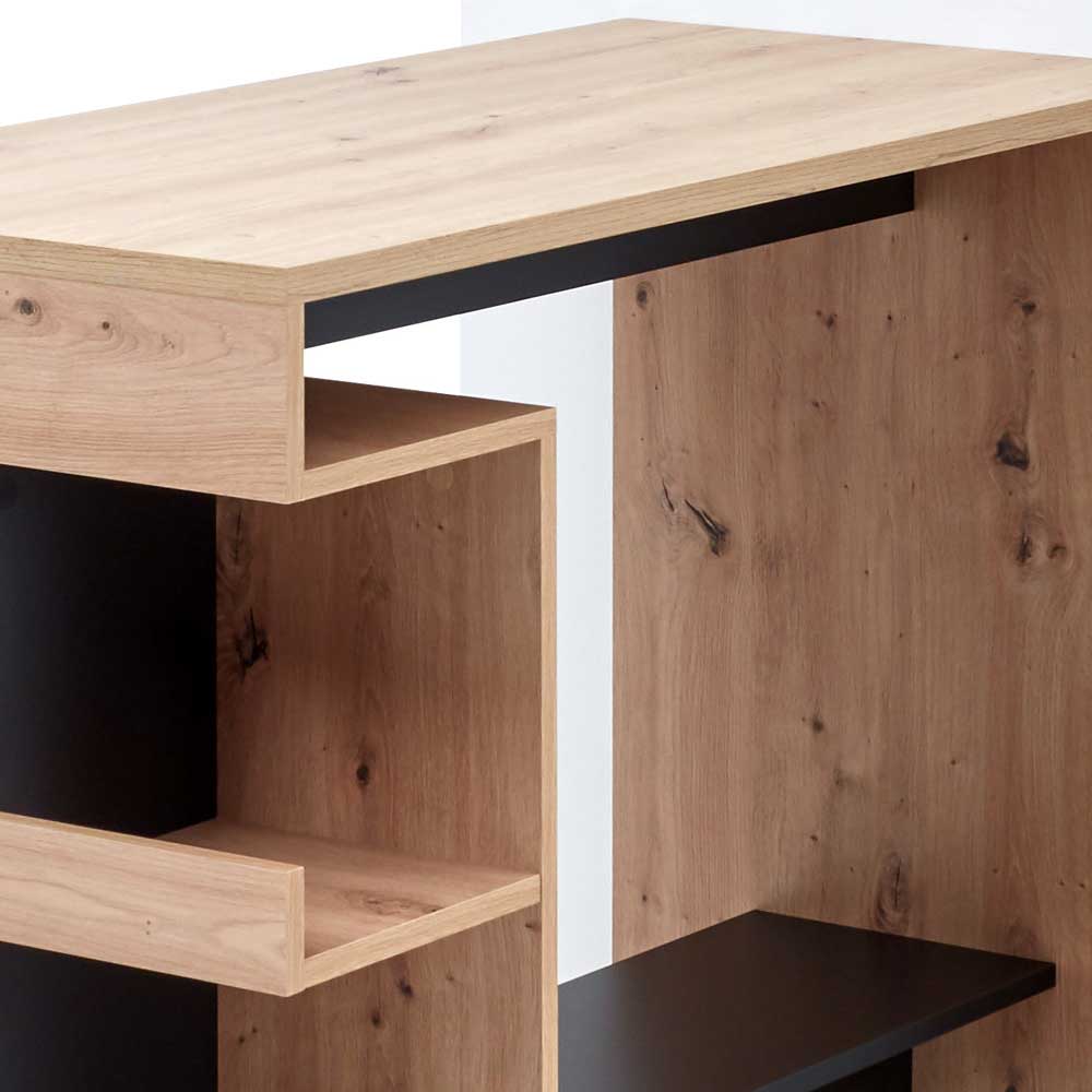 Bartisch mit Ablagen in Wildeiche & Schwarz - Socorro