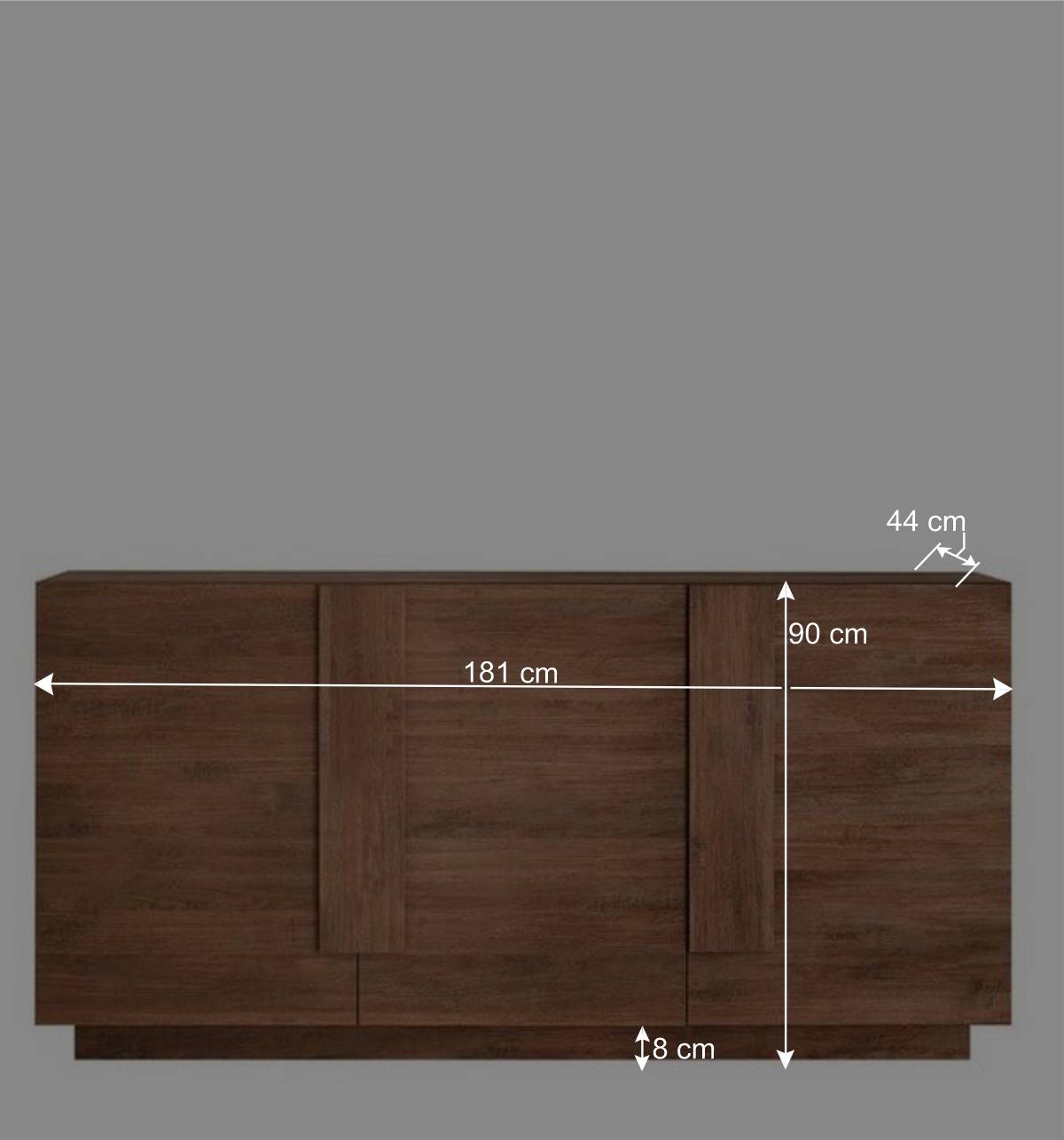 181x90x44 3-türiges Sideboard mit Sockelgestell - Basento