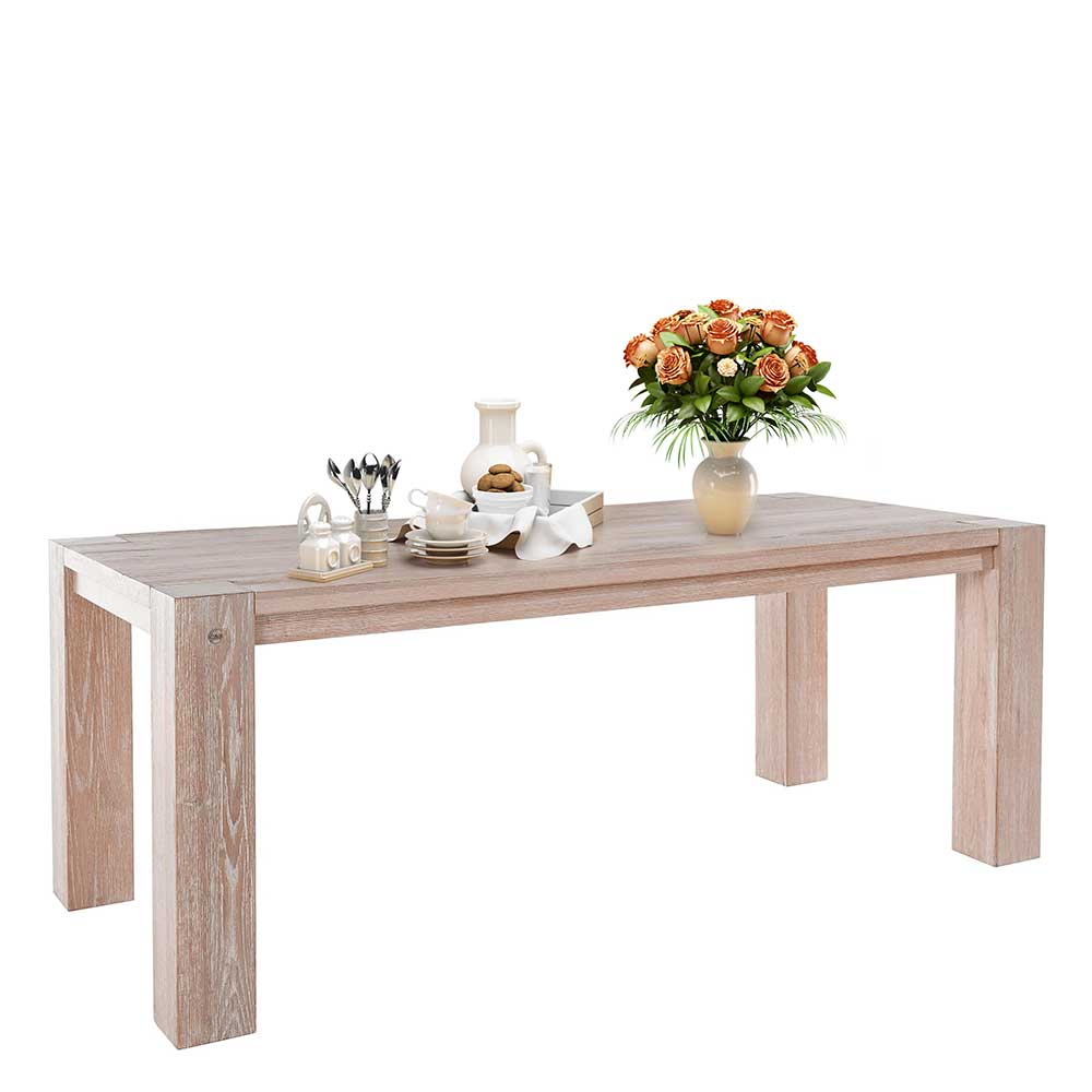 Massiver Esstisch aus Wildeiche White Wash - Aribert