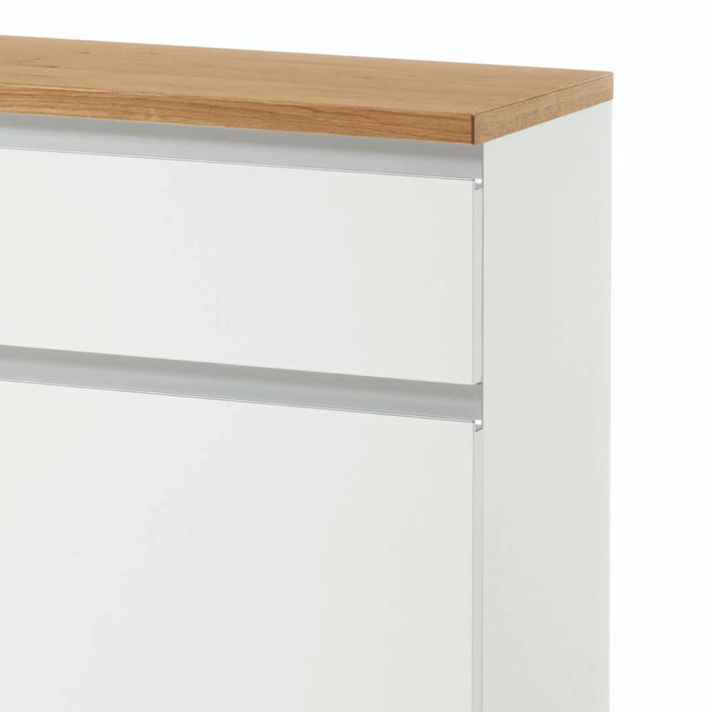 Schuhschrank mit heller Holz-Oberplatte und silberner Griffleiste – Danita