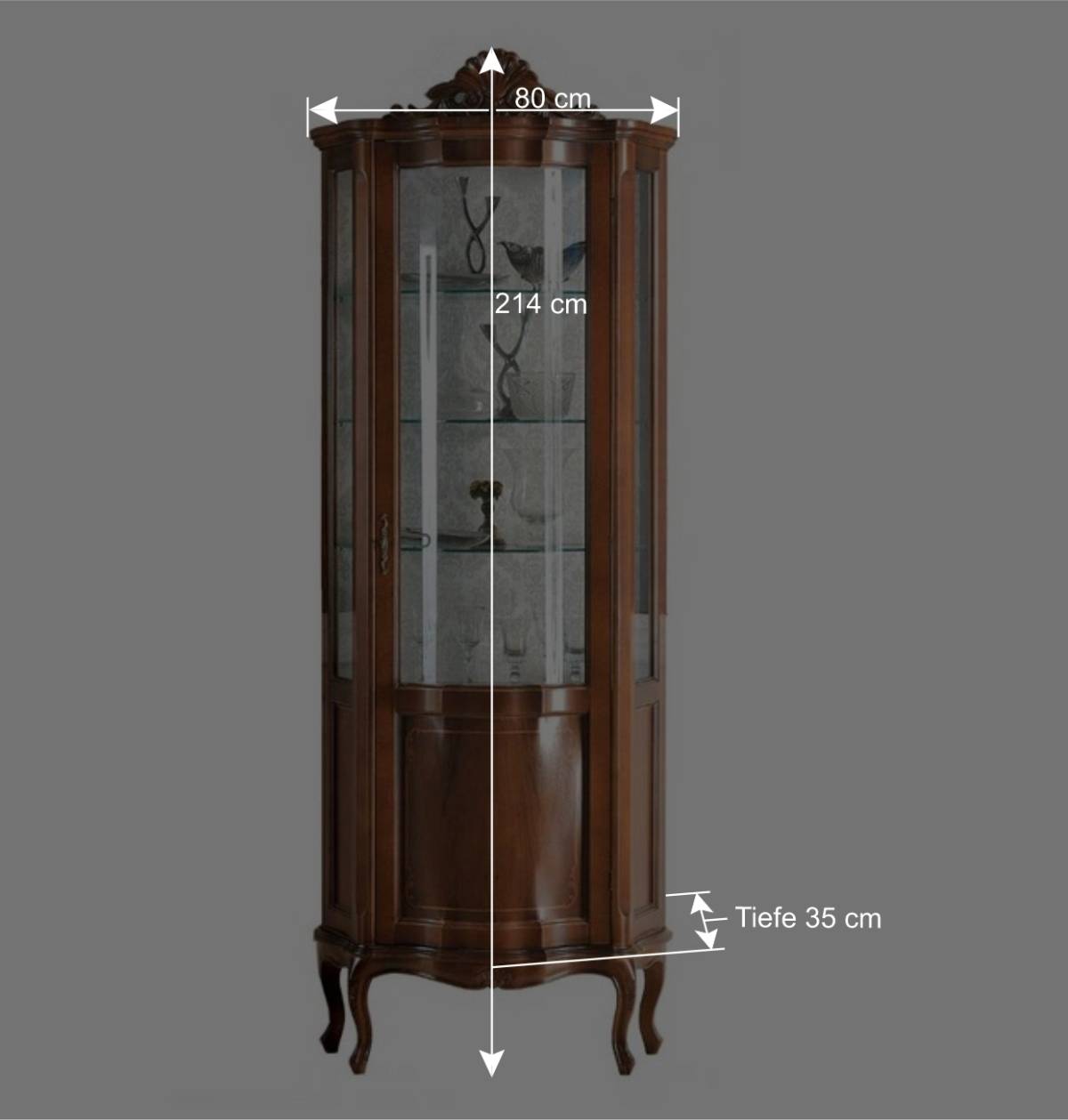 Barock Vitrinenschrank mit 2 Schubladen Dentro 80cm breit