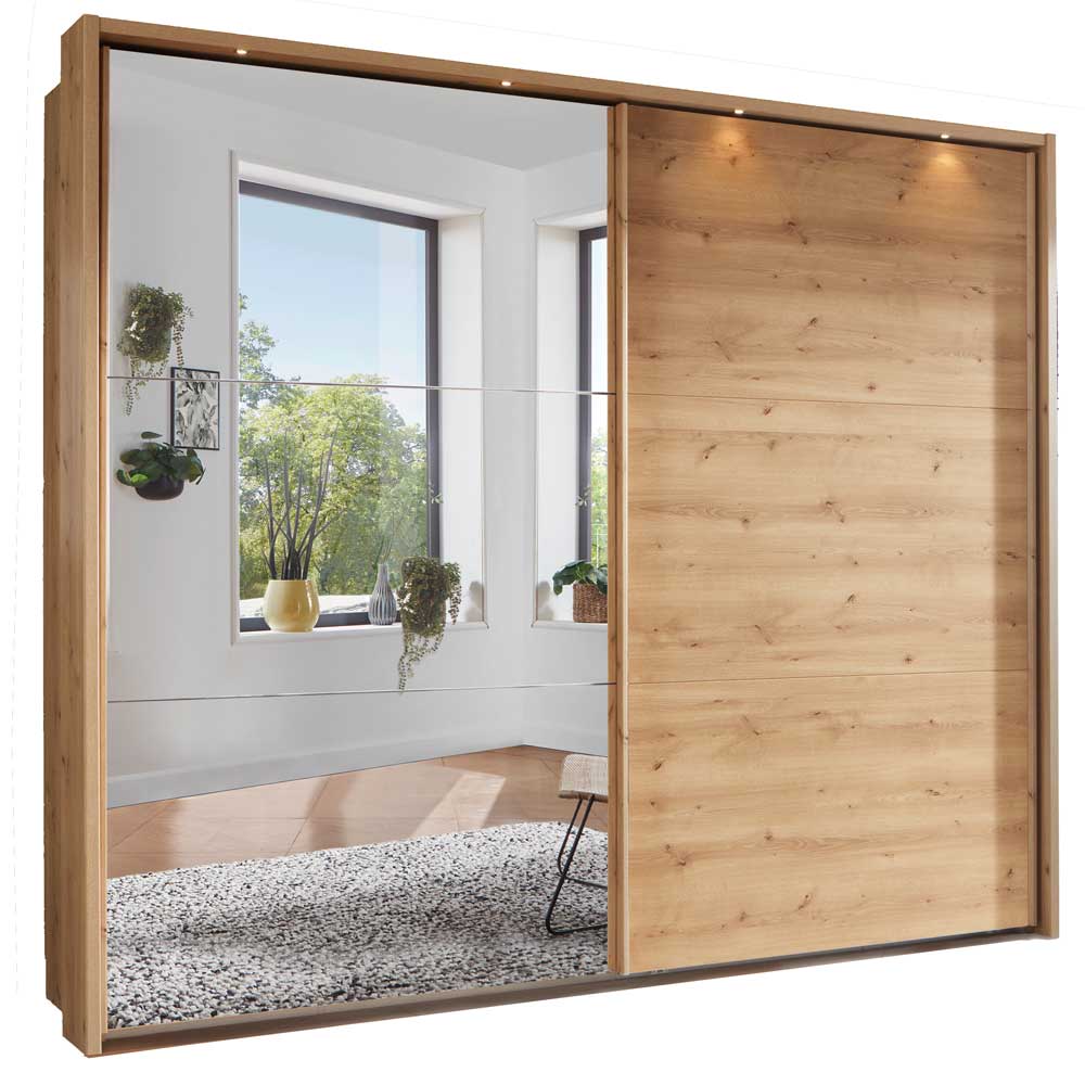 Kleiderschrank in Eiche Bianco & Spiegel - Paniola
