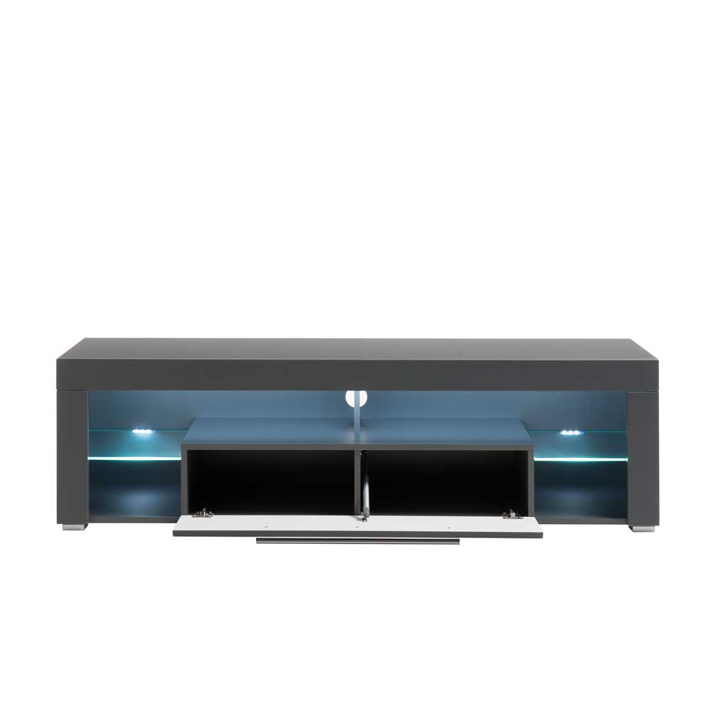 153x44x44 cm Graues TV Board mit Klappe & Glasböden - Due