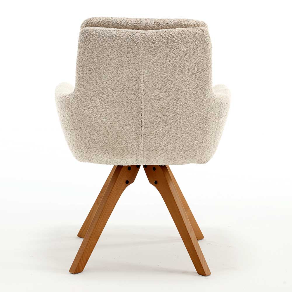 Moderner Boucle Stuhl in Hellbeige, komplett drehbar, mit sichtbarem Holzuntergestell – Corpus (2er Set)