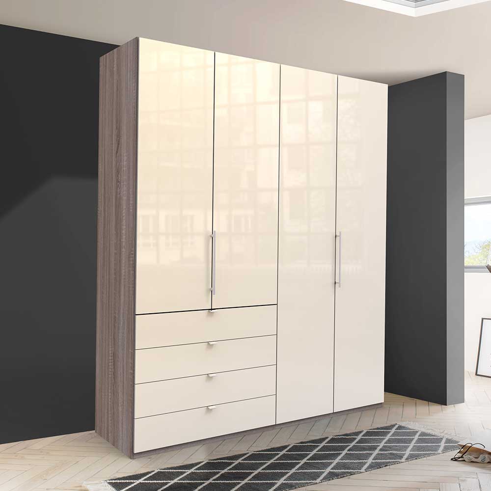 Kleiderschrank in Creme Glas & Eiche dunkel - Cluster