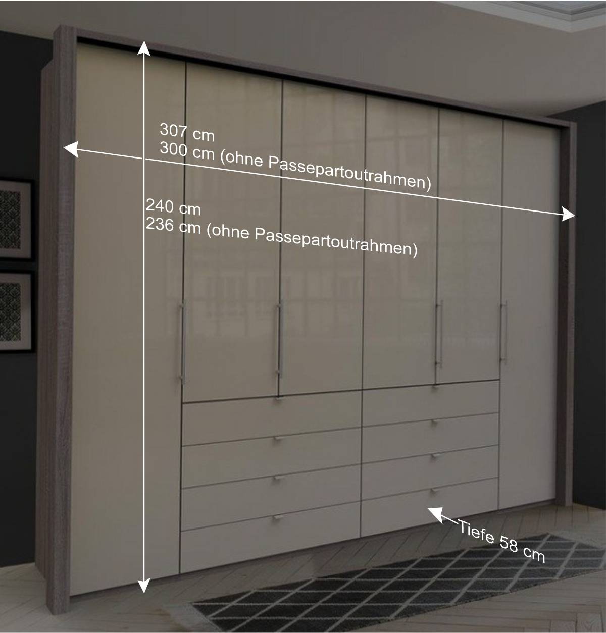 Kombi Kleiderschrank in Creme Glas - Tauron