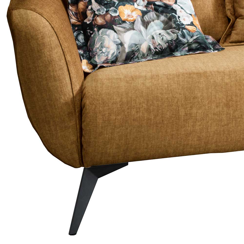 Microvelours Ecksofa in Ocker & Schwarz - Adendras