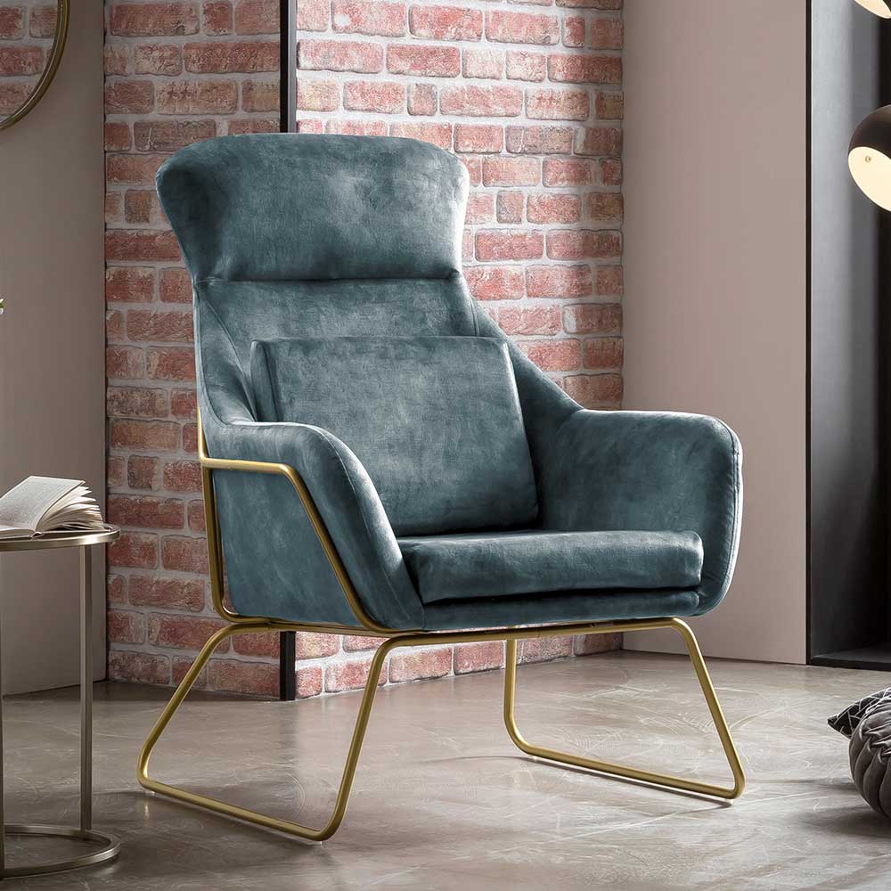 Polstersessel in Blau & Messing - Amarello