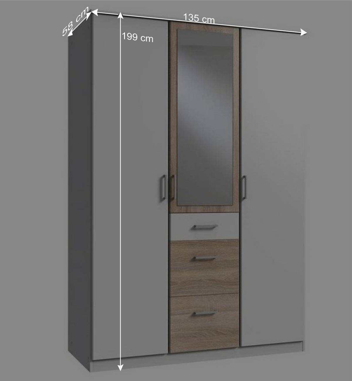 Kleiderschrank in Weiß mit Eiche Sägerau NB - Magdelan