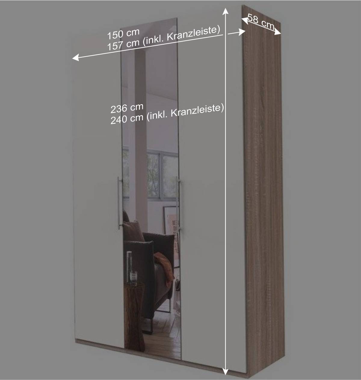 Falttüren Schlafzimmerschrank in Weiß mit Spiegel - Vaclyn