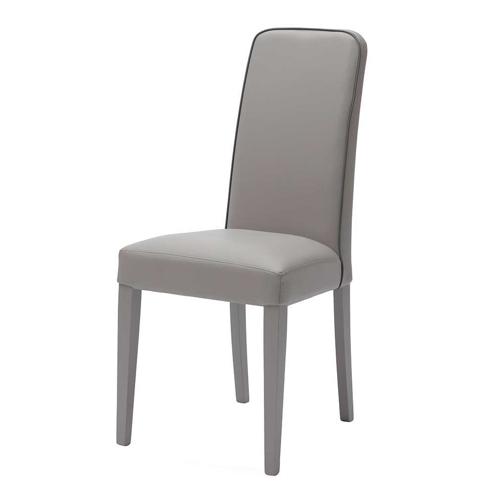 Kunstleder Polsterstuhl in Grau Tendence mit Massivholz Gestell lackiert (2er Set)