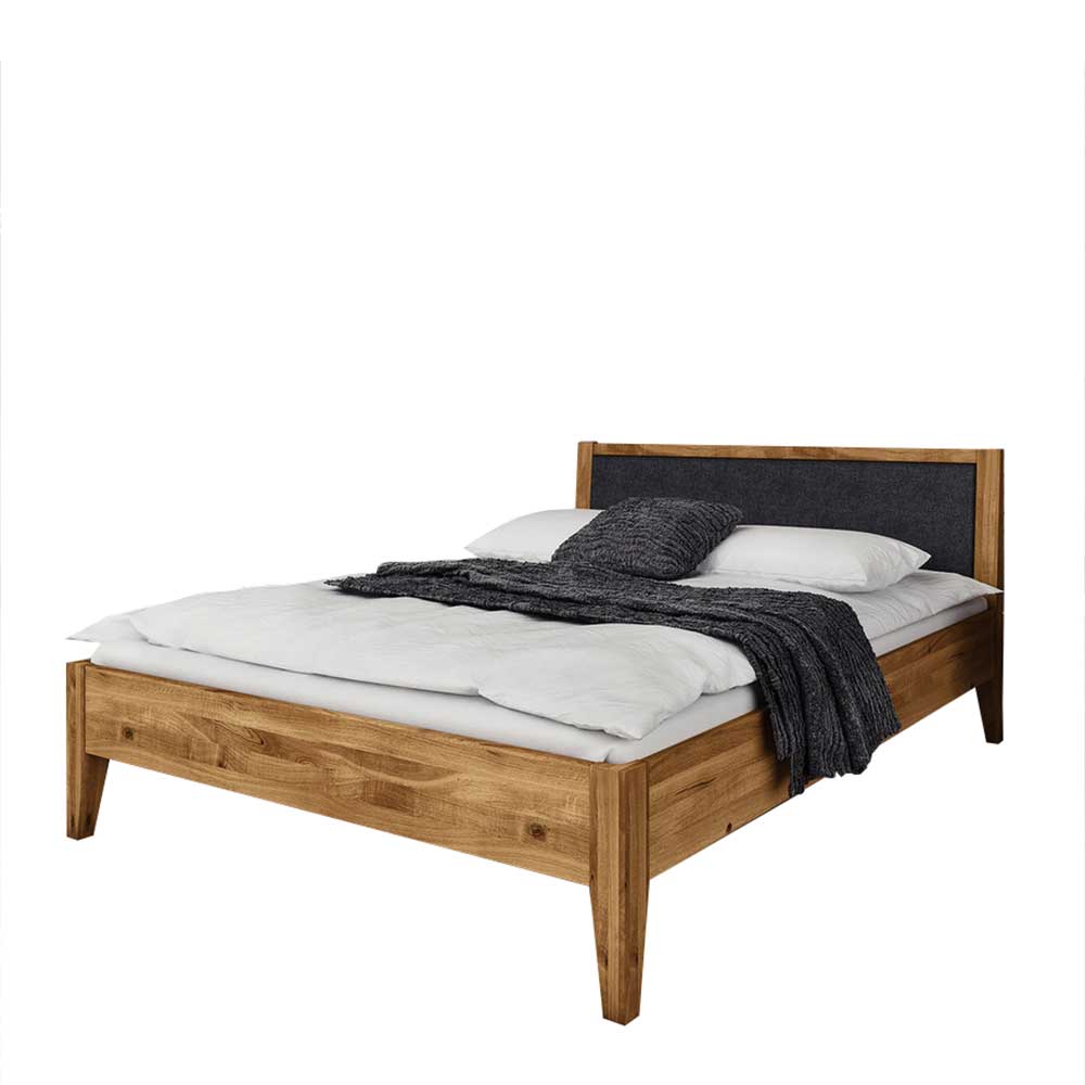 Bett aus Wildeiche mit Kunstleder Anthrazit - Masdamos