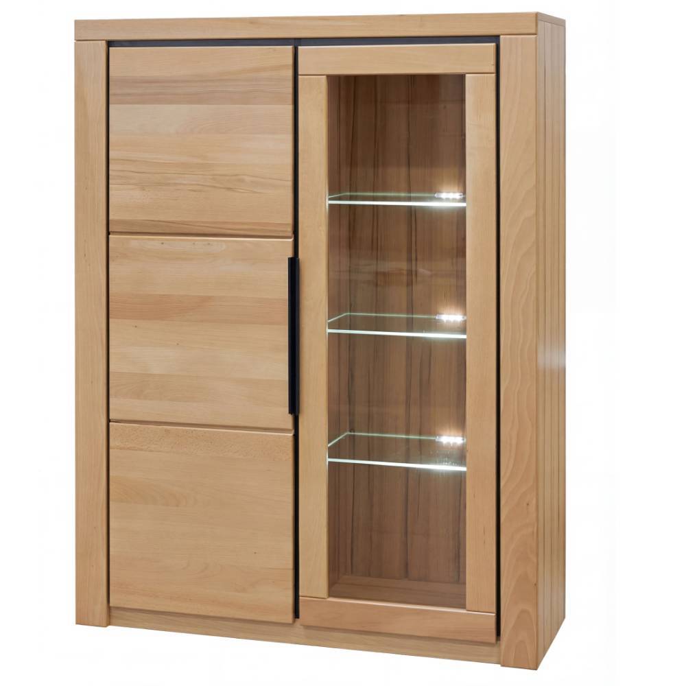 Highboard-Vitrine in Kernbuche teilmassiv - Bordana