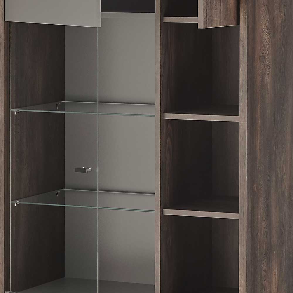 Vitrine Schrank in Anthrazit und Eiche Dunkel - Mundo