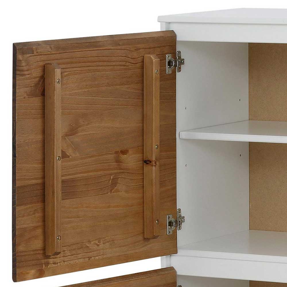 100x120x35 Highboard in Weiß & Kiefer dunkel - Chihu