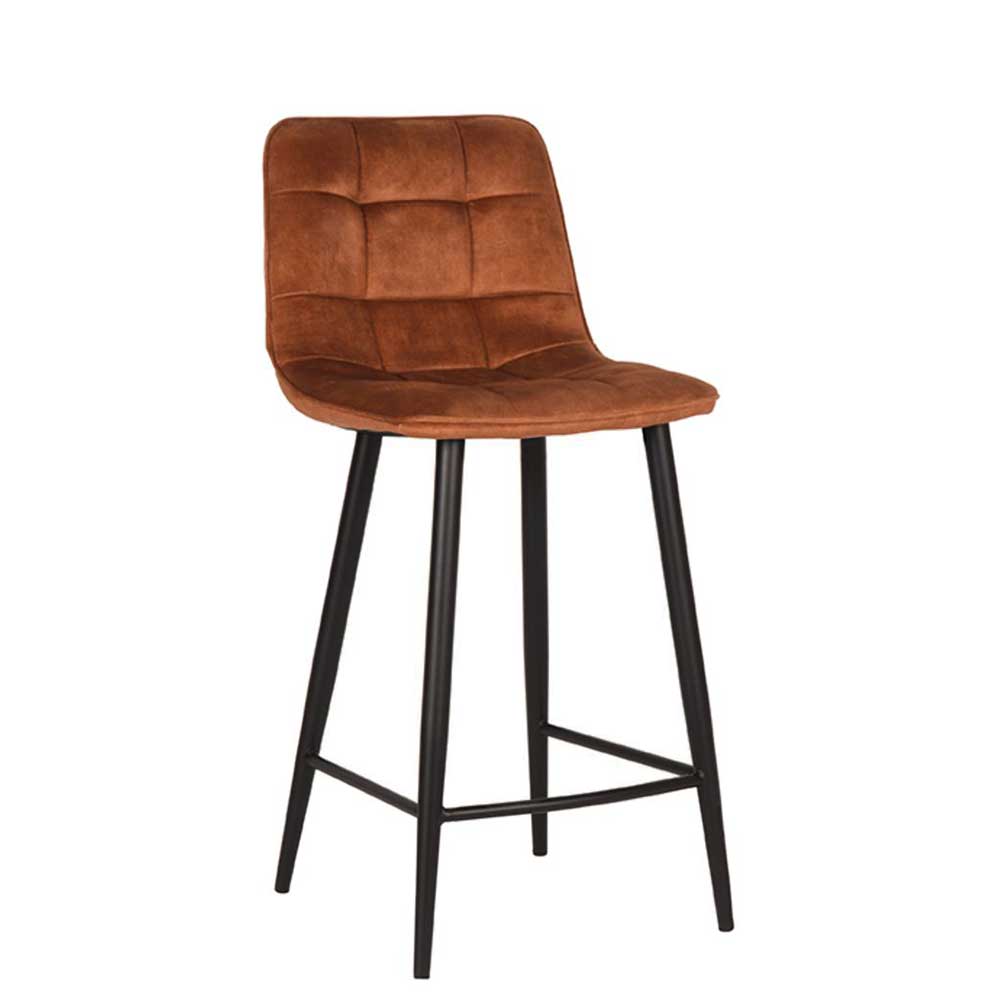 Halbhoher Barstuhl 65 cm Sitzhöhe brauner Samt mit schwarzem Metallgestell als 2er Set – Naharas