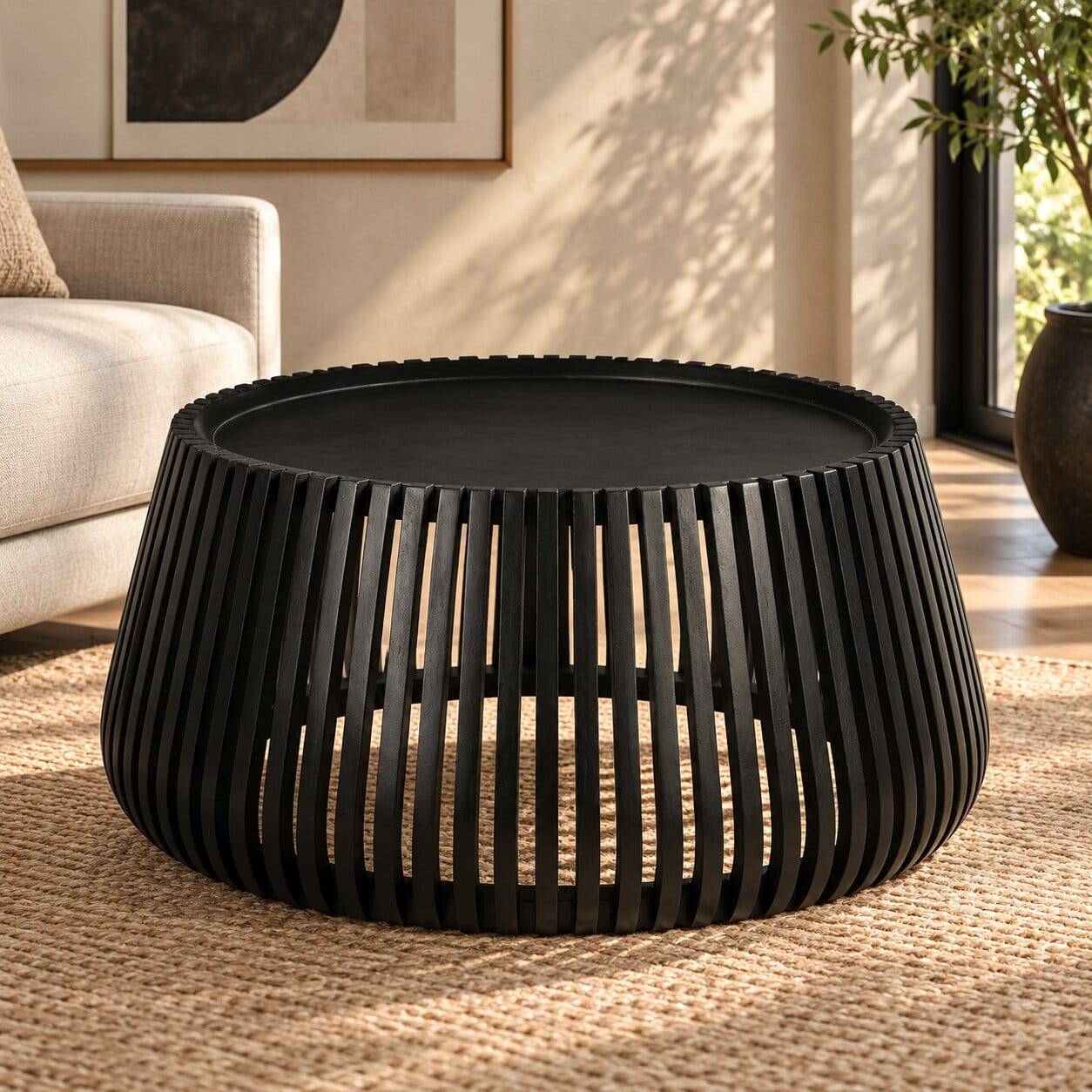 Trommeldesign Couchtisch in Schwarz - Oglio