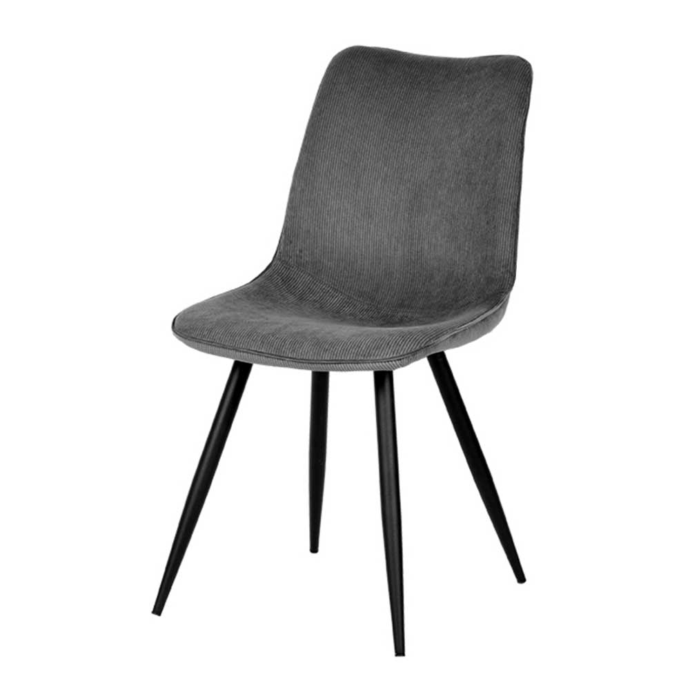 Gesamtansicht eines dunkelgrauen Cord Schalenstuhls im 2er Set für das Esszimmer – Idris