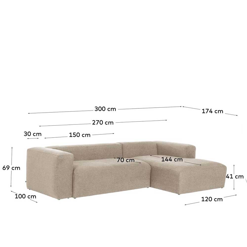 Hochwertige Chenille Eckcouch in Beige - Crotone