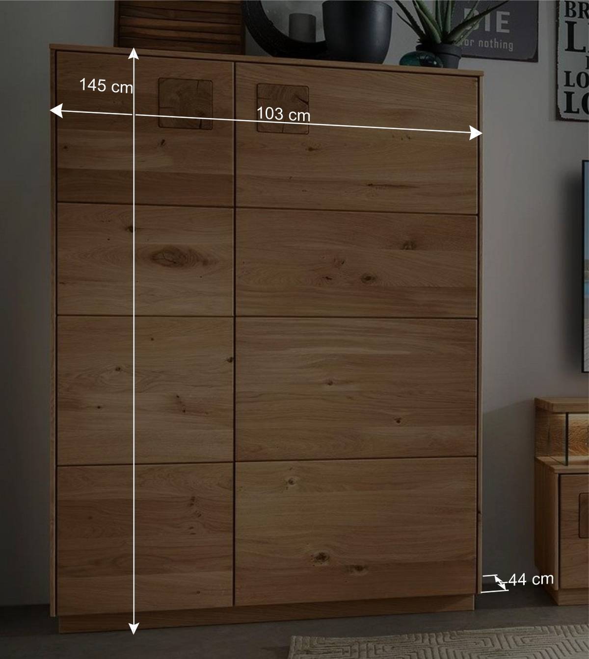 Wildeiche Highboard mit Hirnholz Applikation - Millena