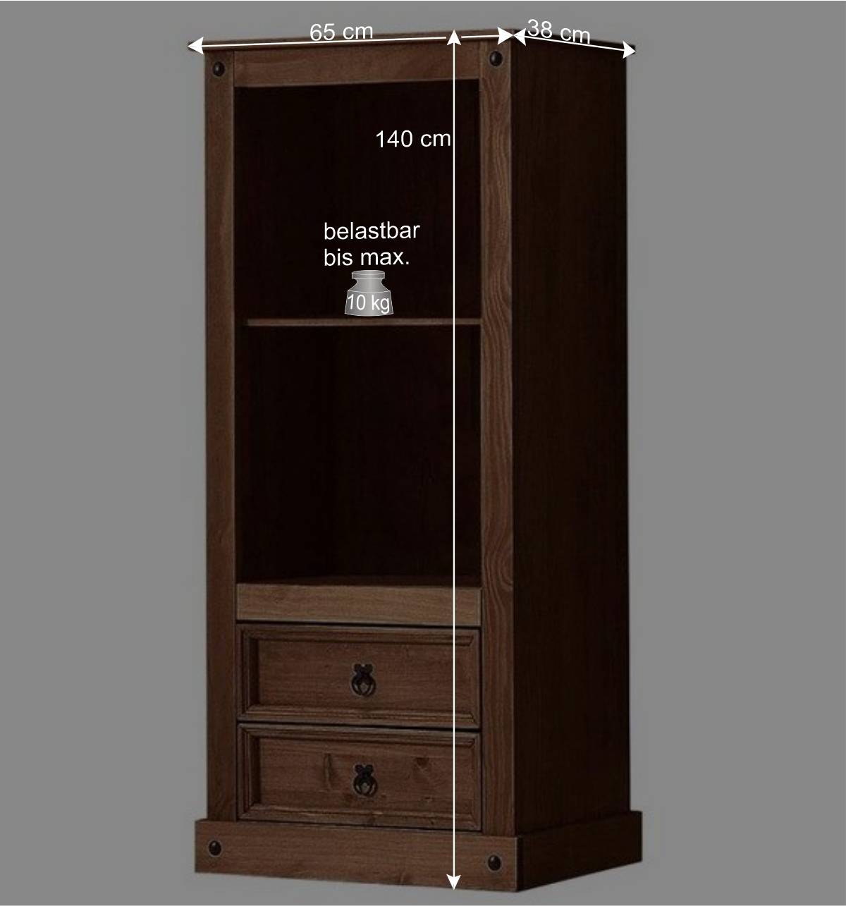 65x140x38 Holz Regal in Dunkelbraun - Larentina