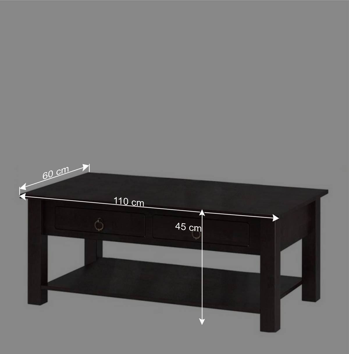 2 Schubladen Couchtisch aus Kiefer in Braun - Nauizia