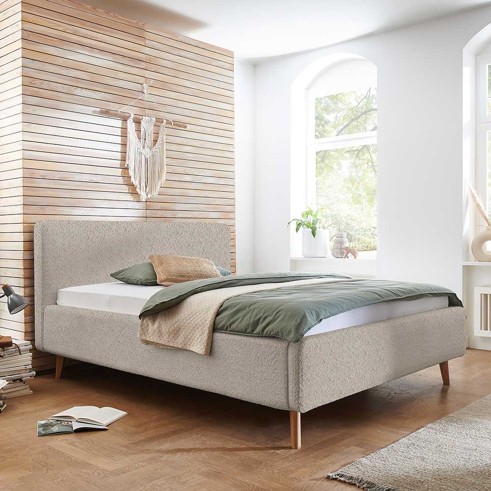Gepolstertes Bettgestell in Beige Webplüsch - Leregan
