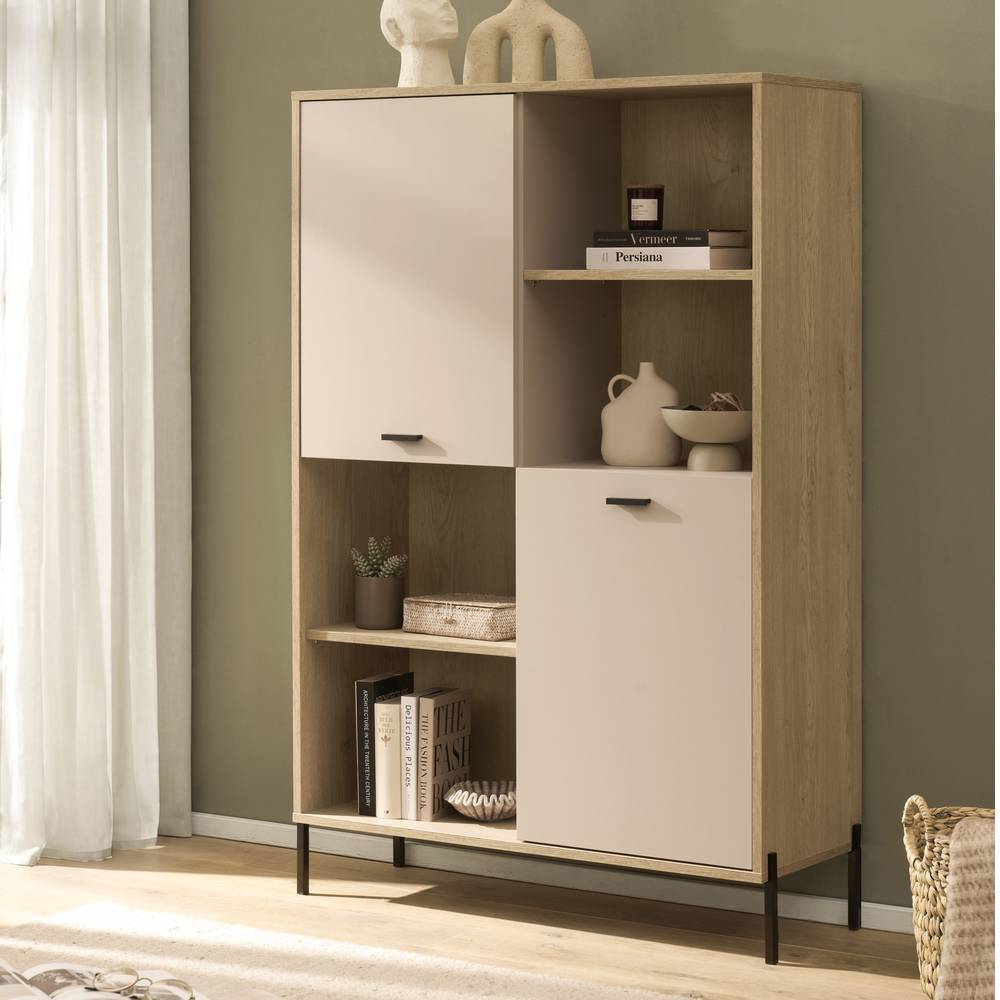 Wohnzimmerschrank in Beige und Eiche Holzoptik - Dasanti