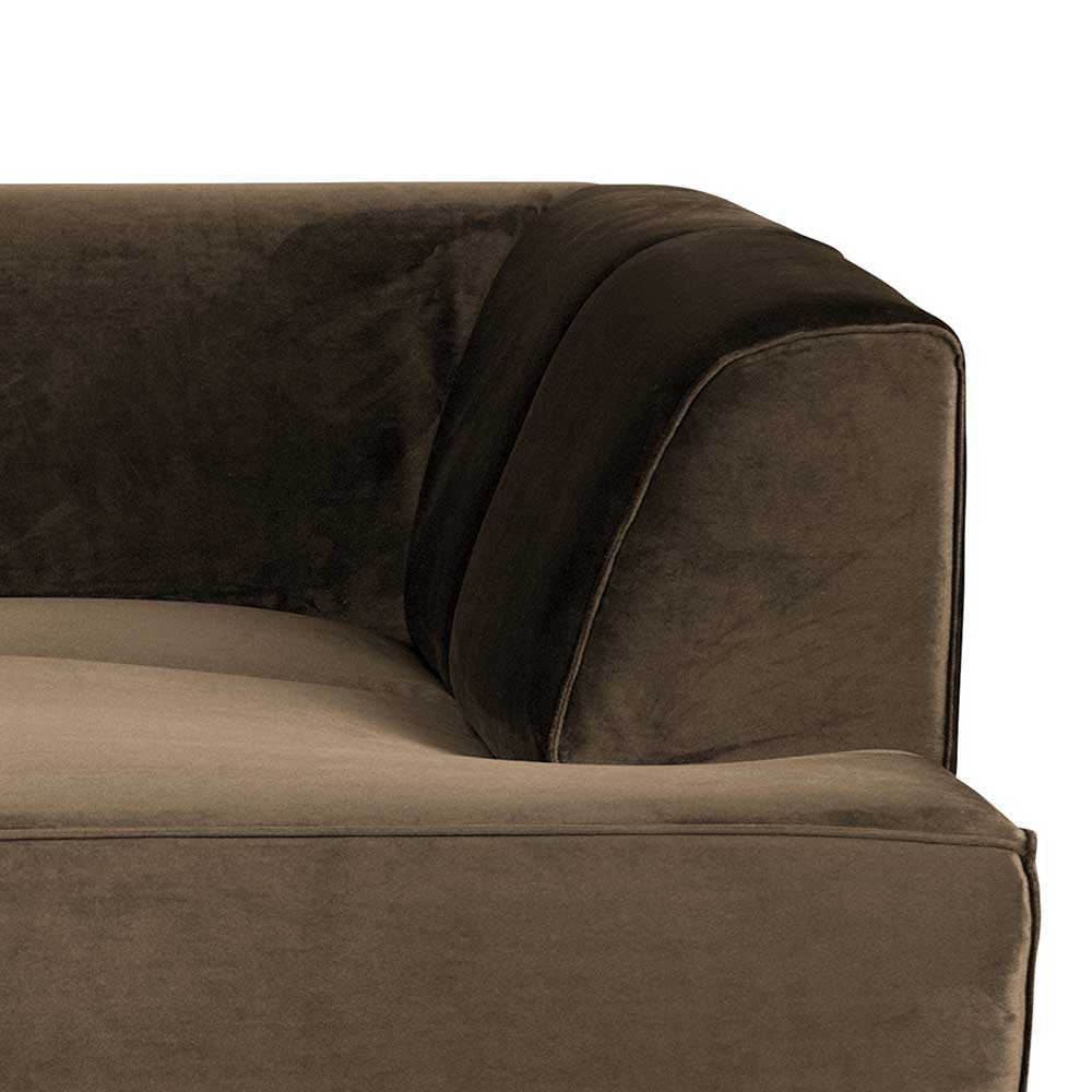 Rückenlehne des Samt Ecksofas in Taupe mit vertikalen Ziernähten – Matca