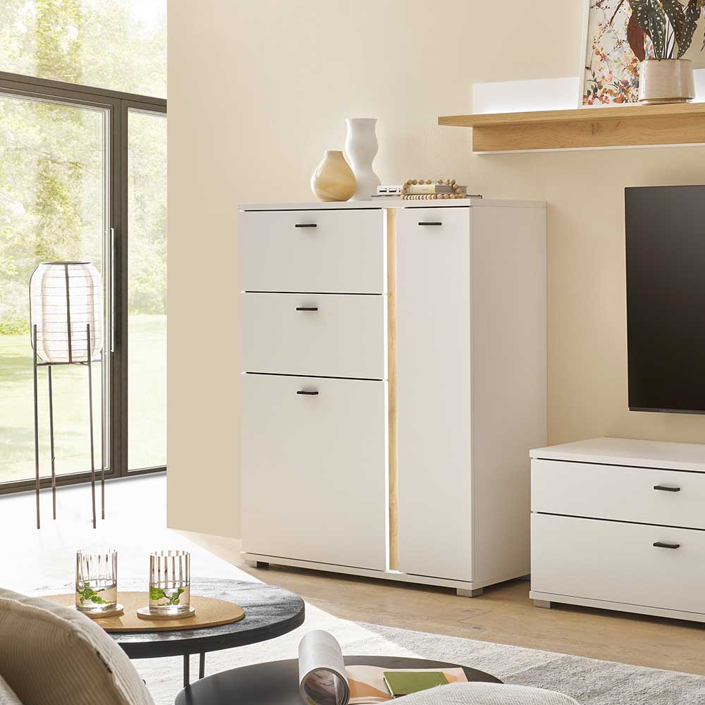 Beleuchtetes Sideboard in Weiß mit Wildeiche - Racelyn