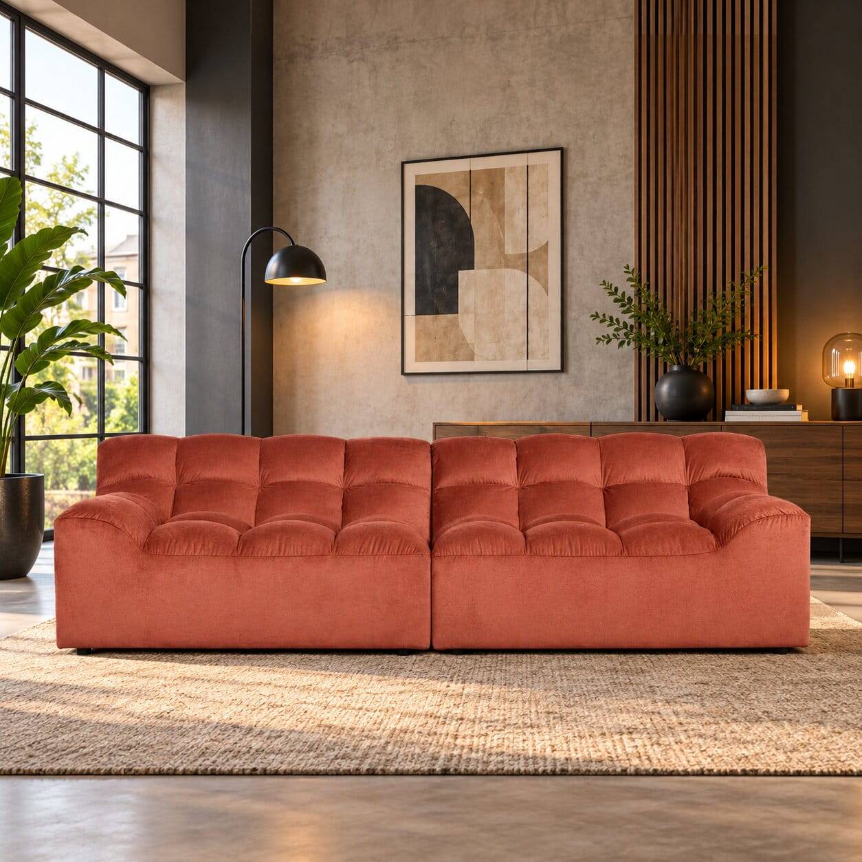 Designsofa in Apricot Samt - Lewis