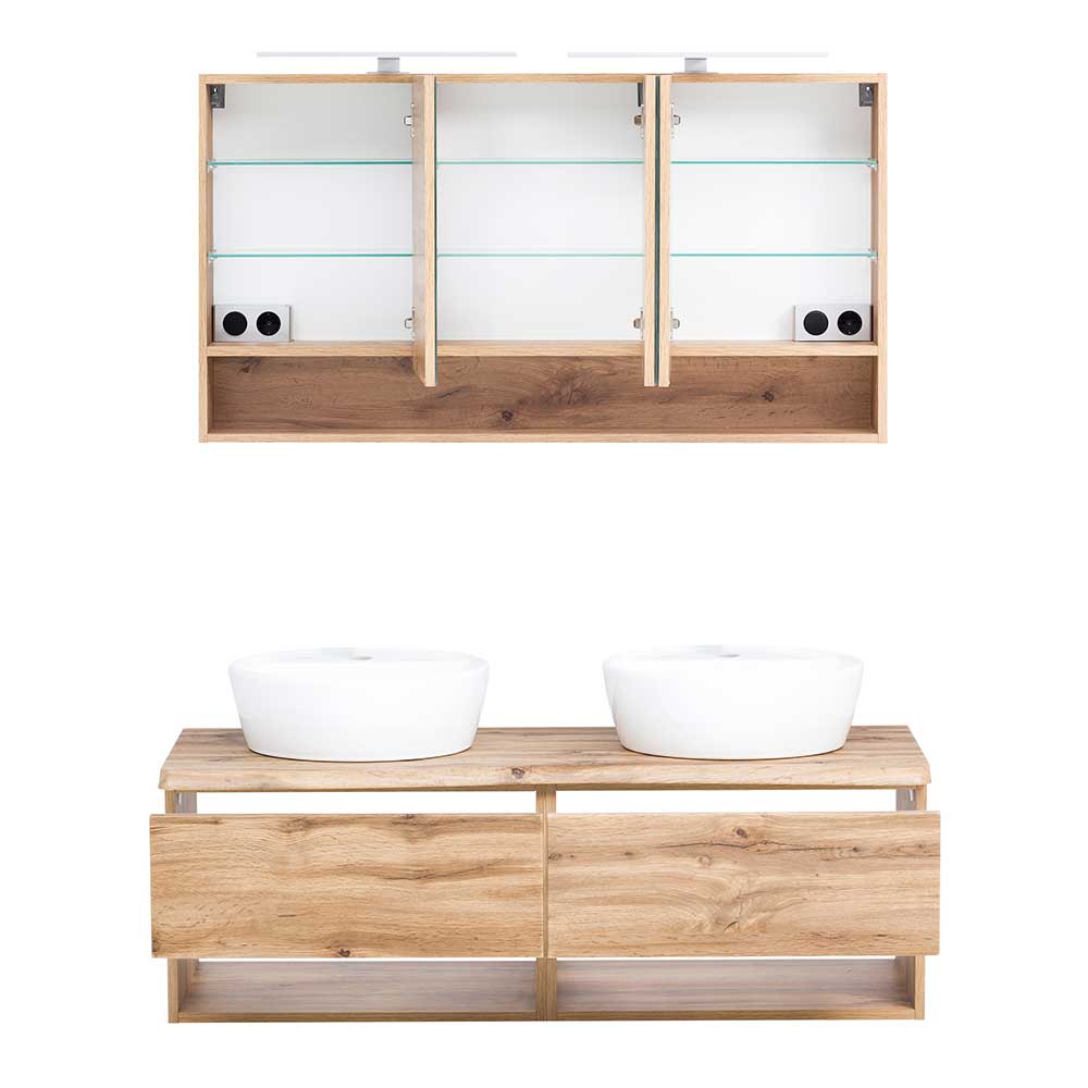 Waschkonsole mit 2 Becken & Spiegelschrank - Tofias (zweiteilig)