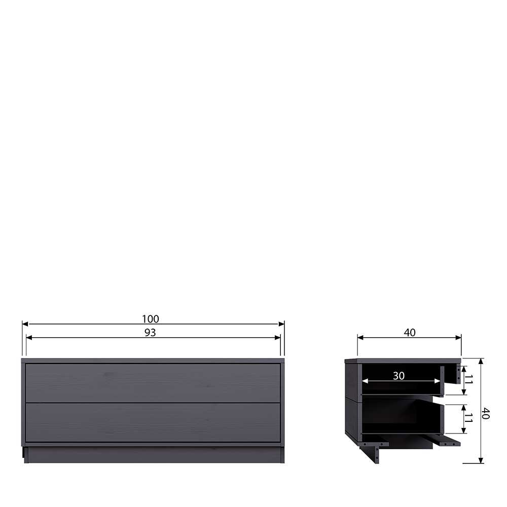 Schwarzes Lowboard mit zwei Schubladen - Niwidus