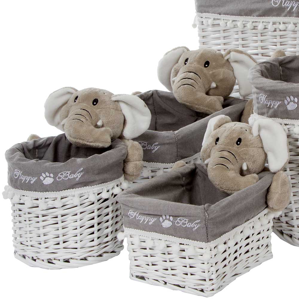 Kinderzimmer Korb Set mit Elefantenköpfen Plüsch - Isipia (fünfteilig)