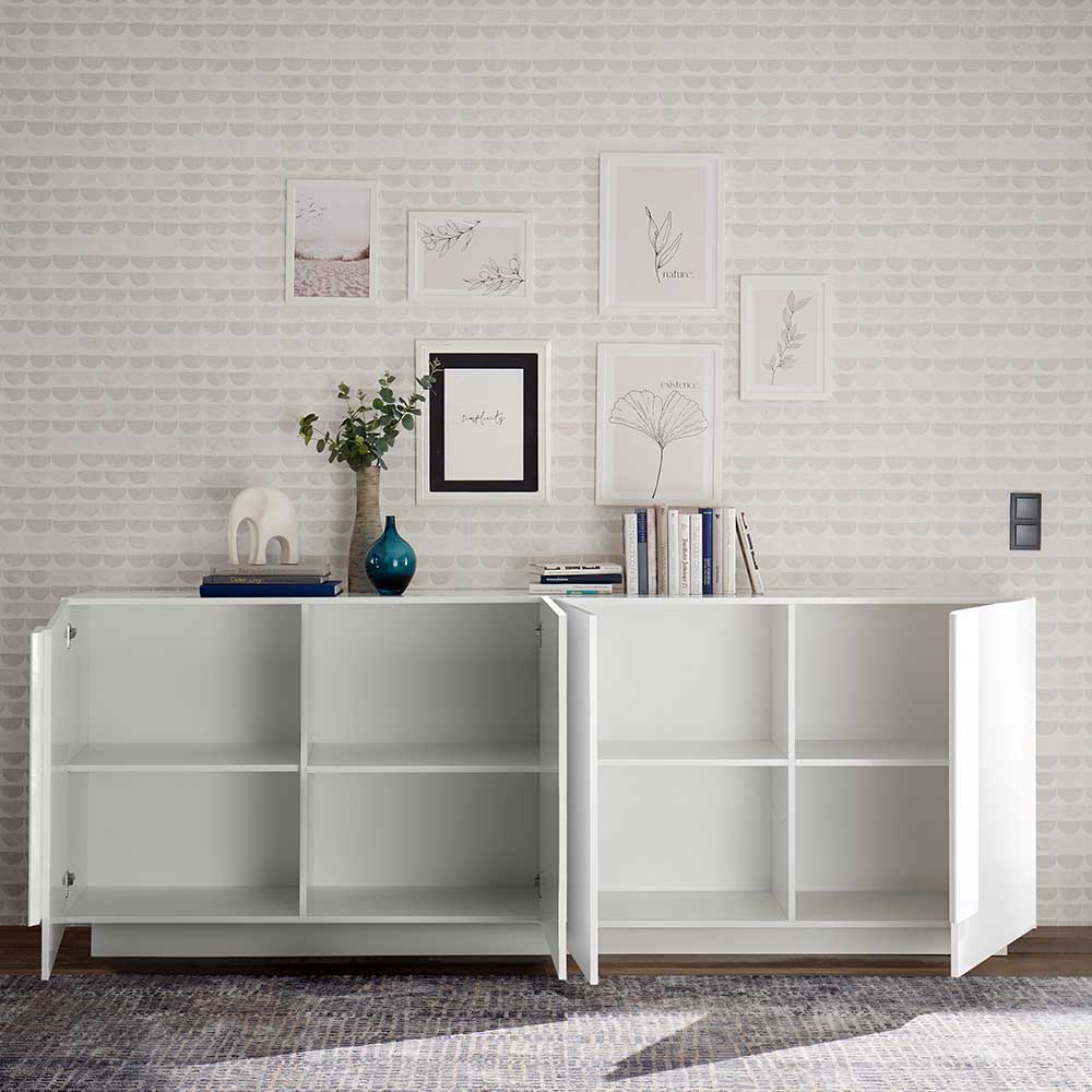 Hochglanz Sideboard mit 4 Türen in Weiß - Kerym