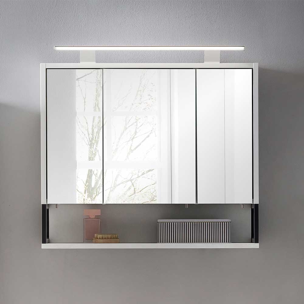 Weißer Spiegelschrank für das Badezimmer geschlossen mit Spiegeltüren und LED-Beleuchtung – Ismilav