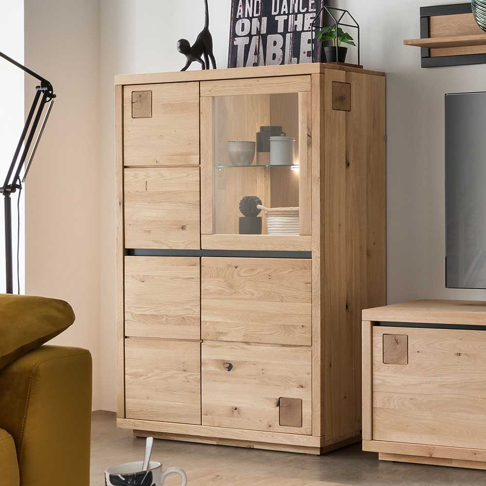 103x148x40 Modernes Holz-Highboard mit Glaseinsatz - Embleys