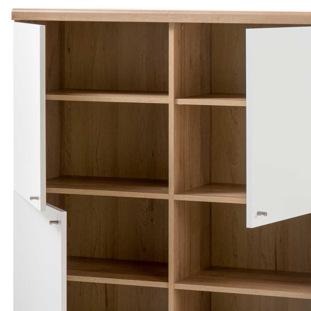4-türiges Skandi Highboard in Weiß & Eiche - Cablos
