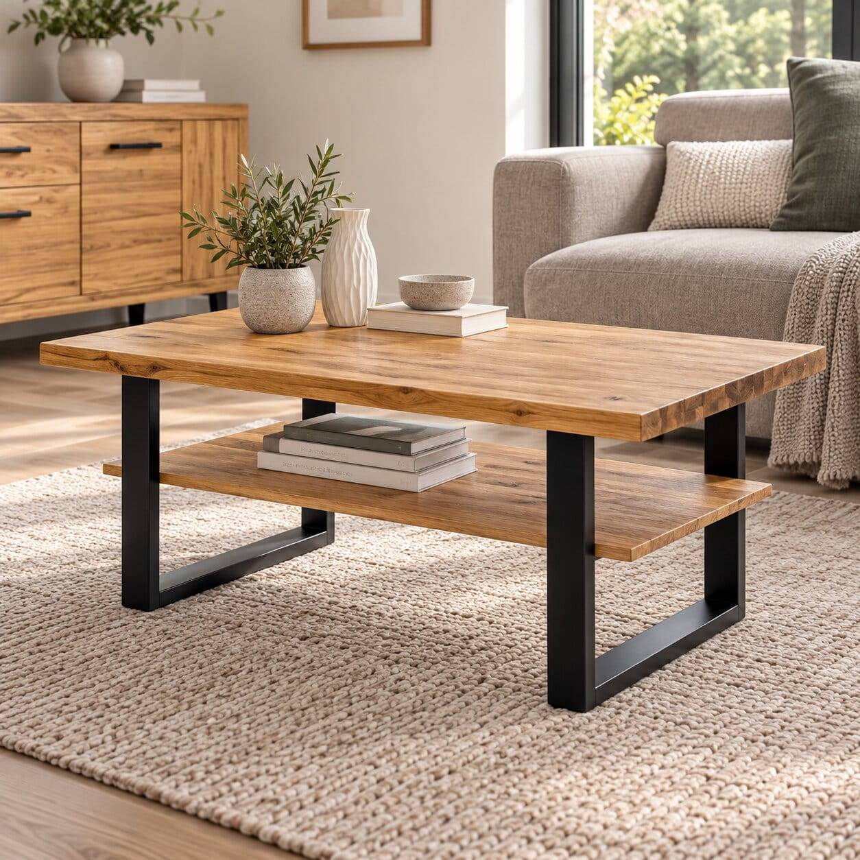 115x65 Wohnzimmertisch mit Eisen U-Gestell - Arello