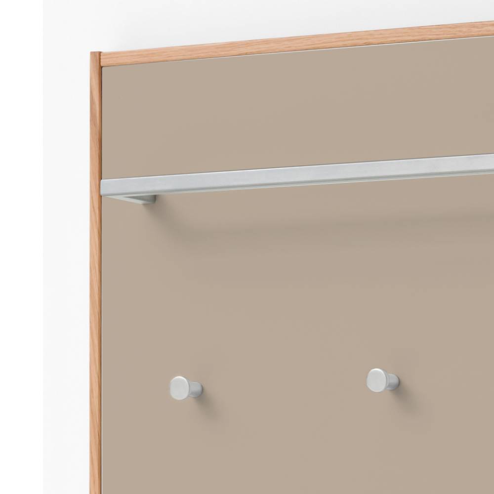 Garderobenpaneel oben mit Kleiderstange und zwei Haken in Beige und Eiche Bianco – Nova