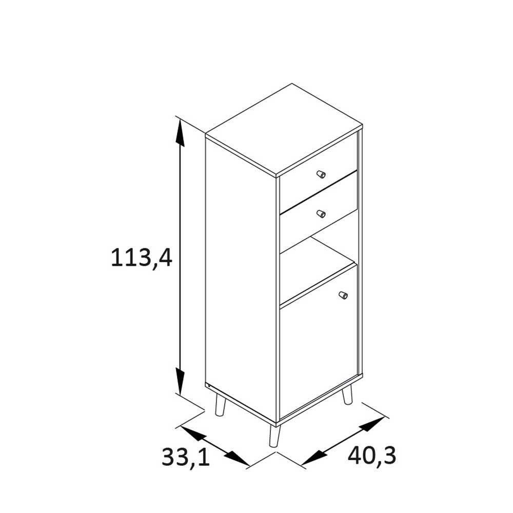 41x114x33 Badschrank in Petrol Blau in Eiche - Matrera