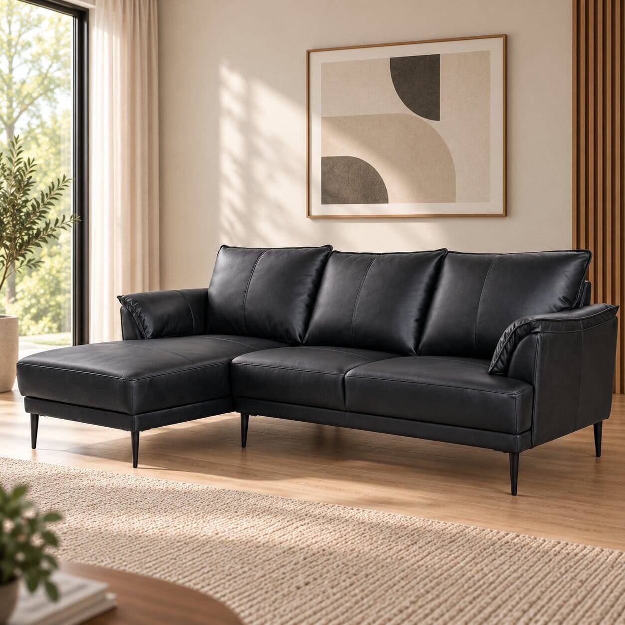 Leder Ecksofa in Schwarz - Lagon