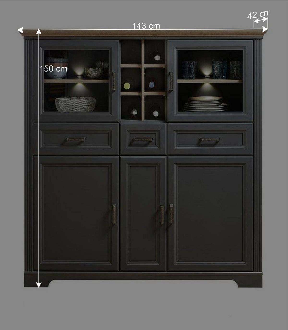 143x150x42 Landhaus Highboard mit Flaschen Regal - Thumbs